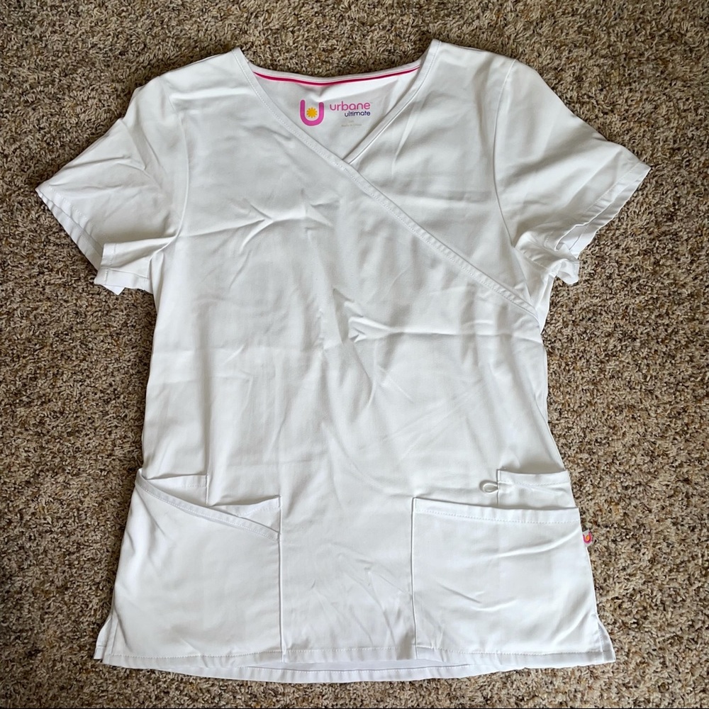 White Urbane Women's V-Neck Scrub Top Shirt